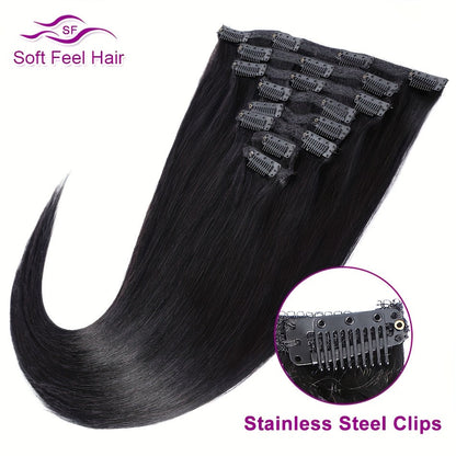 Clip In Human Hair Extensions Body Wave 8pcs 120g Full Head Real Human Hair Clip Ins Natural, for Home, Travel and Salon Hair Styling