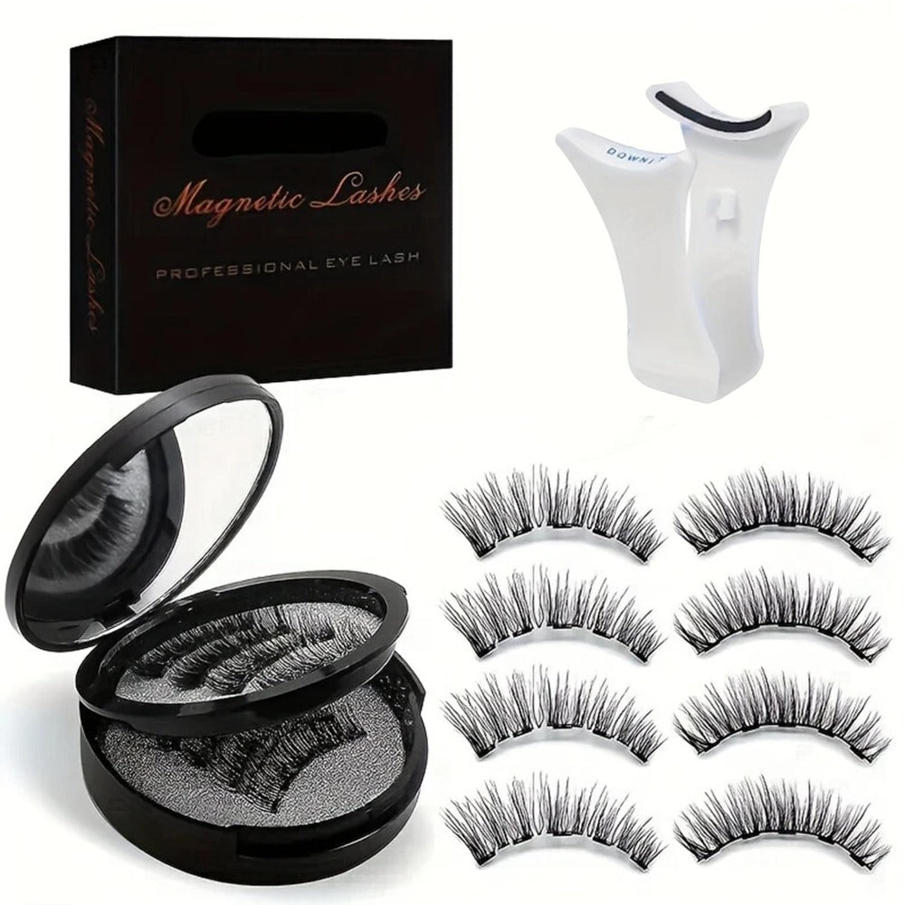 Waterproof 3D Magnetic Lashes 8Pcs Reusable Double Strip False Eyelashes Set with Clips & Glue – Natural Look for Women, Daily Wear