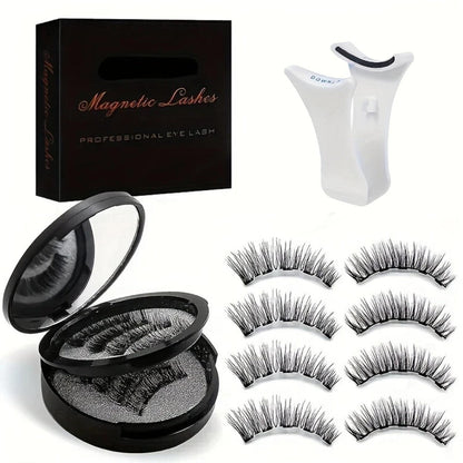 Waterproof 3D Magnetic Lashes 8Pcs Reusable Double Strip False Eyelashes Set with Clips & Glue – Natural Look for Women, Daily Wear