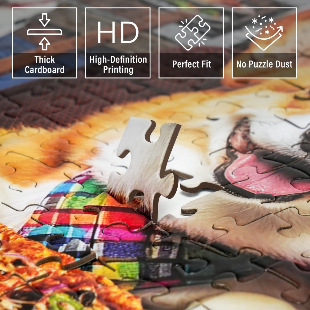 Dogs Dinner Party Jigsaw Puzzle 500 & 1000 Pieces for Adults – Funny Dog Art Puzzle with Letters on Back & Reference Poster