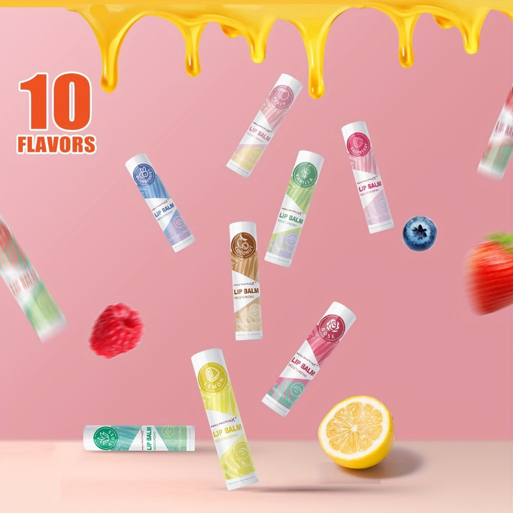 Fruit Flavored Lip Gloss Set 50 Pieces – Moisturizing Lip Balm Kit in 10 Colors, Hydrating Lip Care for Dry & Cracked Lips, Day & Night Use