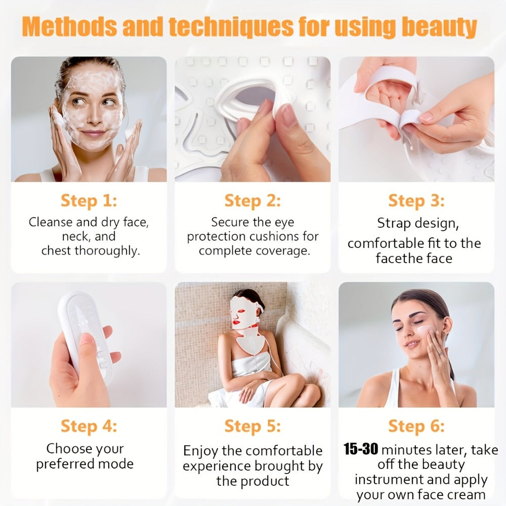 Red Light Therapy Face Mask, 7-in-1 LED Device for Face, Neck & Chest, 95 Beads 650nm & 850nm Dual Wavelength