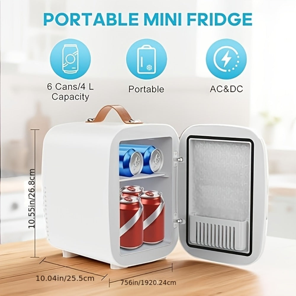 Mini Car Refrigerator, 4 Liter Compact Cooler & Warmer with 120V AC & 12V DC, Portable Mini Fridge for Car