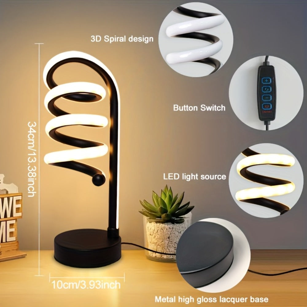Dimmable Spiral Table Lamp with Touch Control & USB-C Charging Port, 3-Way Brightness Bedside Nightstand Lamp