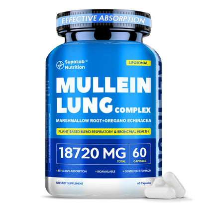 Mullein Leaf Capsules 12000mg with Quercetin, Lung Health & Respiratory Support, Bronchial Breathing Ease