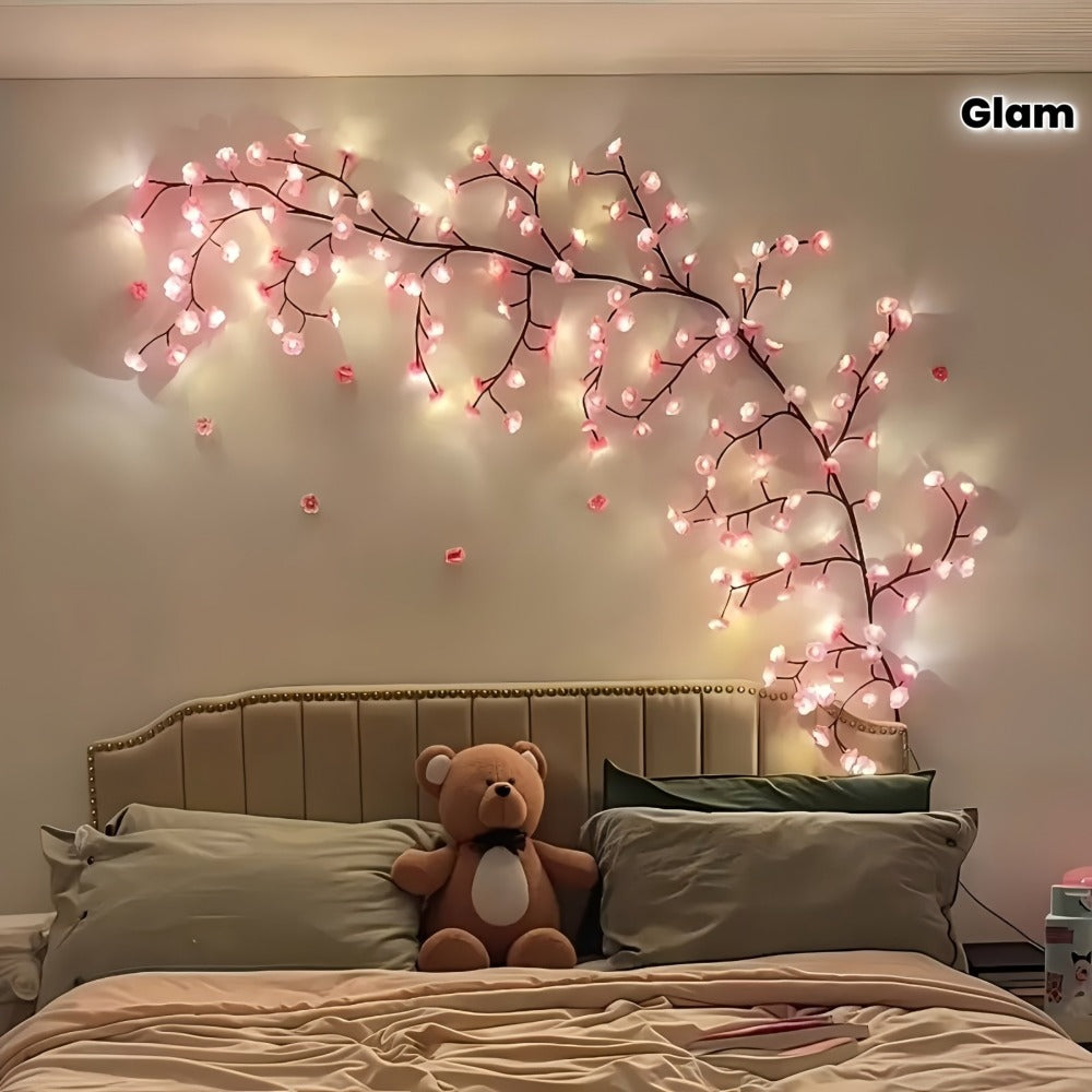 Cherry Blossom Tree Light 48 LED Artificial Flower Branch Lamp Bedroom Wall Decor Atmosphere for Entryways, Bedrooms and Living Spaces