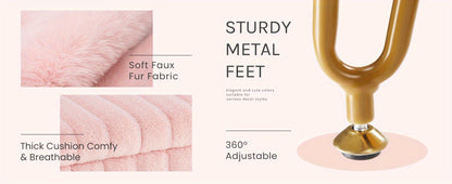 Faux Fur Storage Ottoman Stool, Furry Vanity Seat with Storage, 4 Metal Legs & Feet, Cute Modern Multi-Function Chair for Bedroom