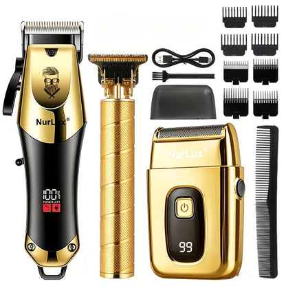 Men's Professional Hair Clipper and Trimmer Set Wireless USB Rechargeable Hair Cutting Kit for Hair and Beard Precise Grooming Gift for Dad