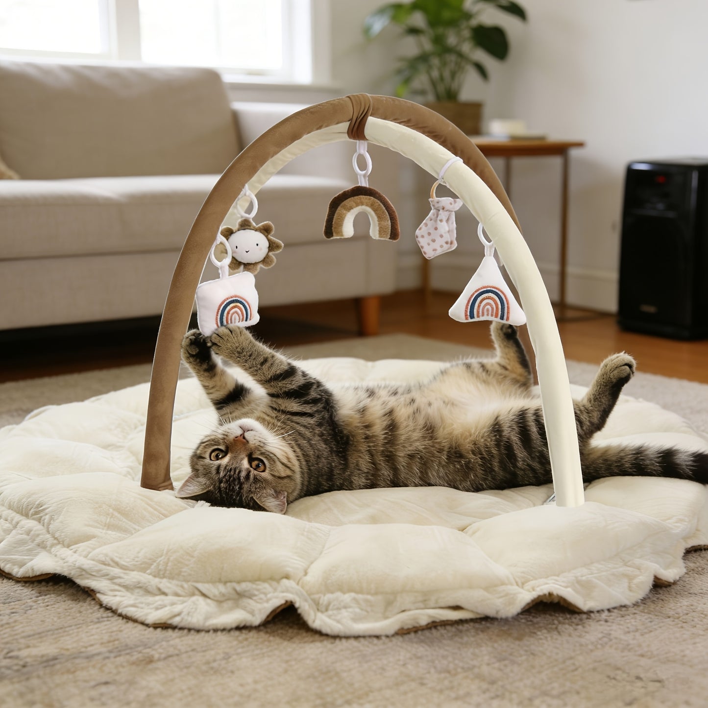 5-in-1 Pet Play Mat & Bed with 6 Toys – Thick Plush Convertible Ball Pit Tummy Time Mat Floor Cushion for Cats Dogs