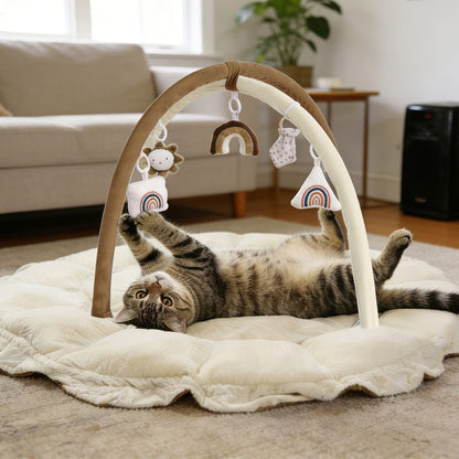 5-in-1 Pet Play Mat & Bed with 6 Toys – Thick Plush Convertible Ball Pit Tummy Time Mat Floor Cushion for Cats Dogs