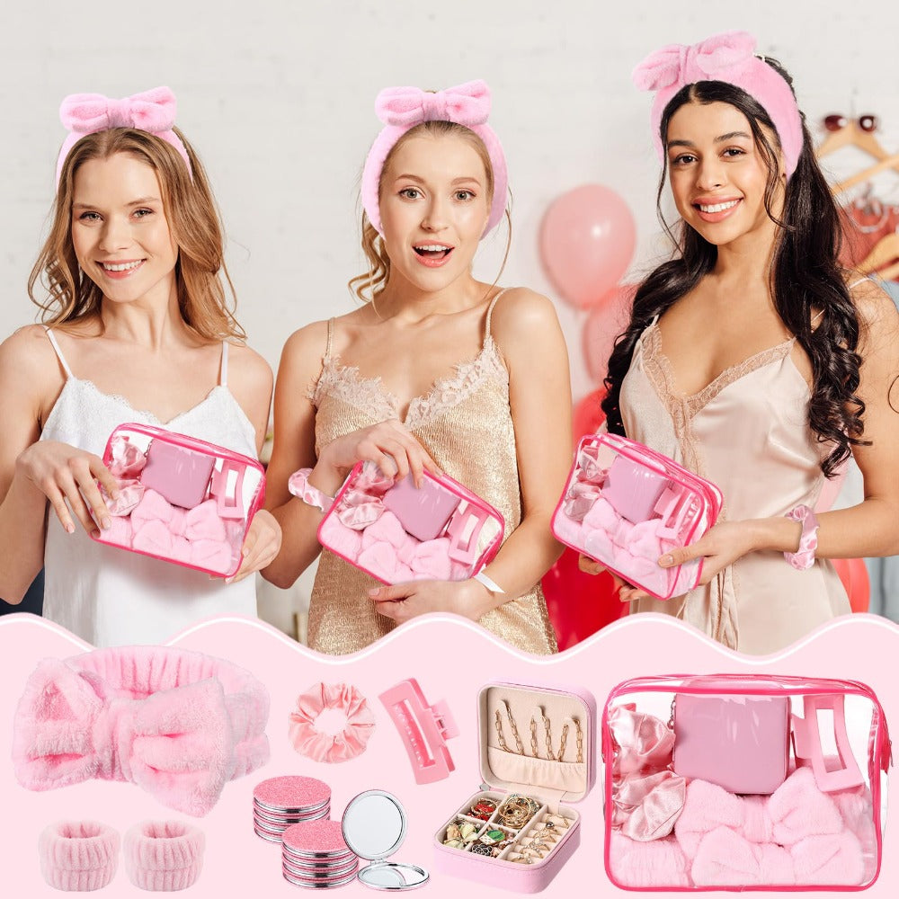 Spa Party Favors Set 48pcs for Women – Sleepover Party Supplies with Headband, Wristband, Scrunchies, Hair Clip, Jewelry Case
