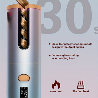 USB-Rechargeable Automatic Curling Chamber with Six Heat Settings, LCD Timer and Four Color Options