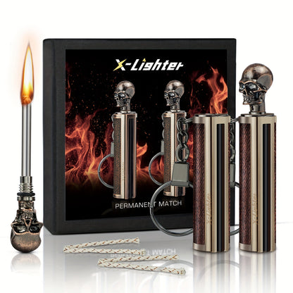 Permanent Match Fire Starter with Gift Box – 10000 Strike Flint Igniter Keychain Lighter for Camping, Travel & Emergency | Refillable