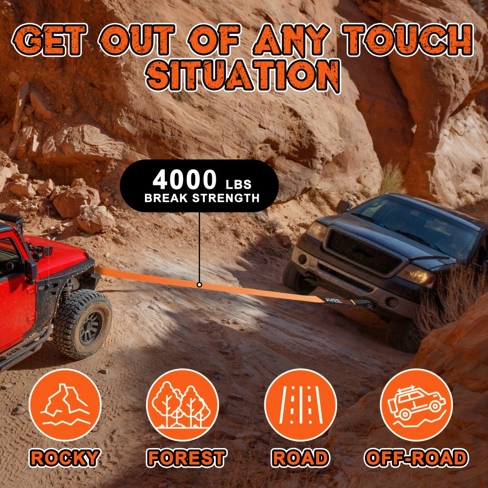 Recovery Tow Strap 4-in-1 Kit 4000-6000 LBS – Off-Road Emergency Strap with D-Ring Shackles, Safety Flag & Storage Bag for Truck, Jeep, ATV