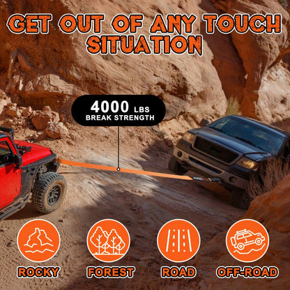 Recovery Tow Strap 4-in-1 Kit 4000-6000 LBS – Off-Road Emergency Strap with D-Ring Shackles, Safety Flag & Storage Bag for Truck, Jeep, ATV