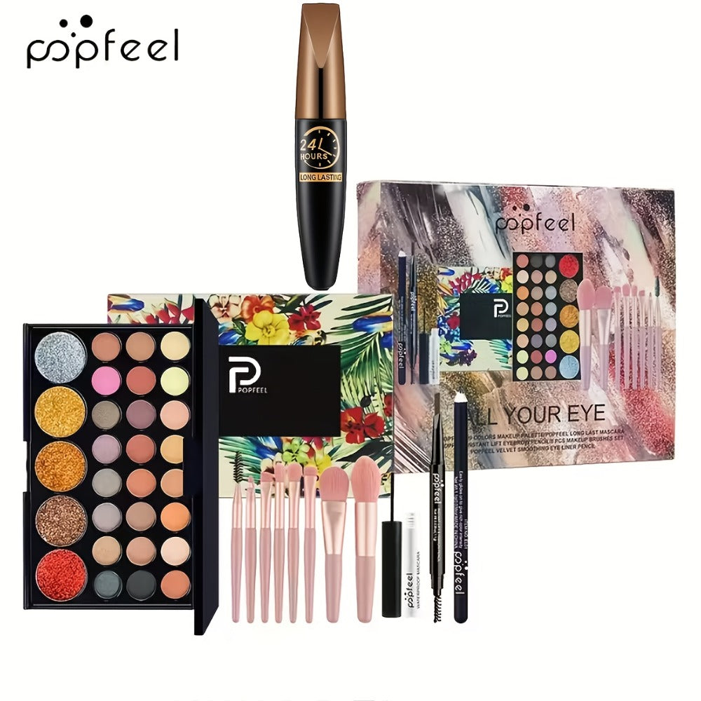 Makeup Kit Full Face All in One Eyeshadow Palette Blush Powder Foundation Mascara Brush Set, for Makeup, Travel and Everyday Vanity Use