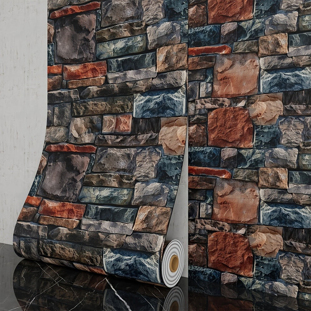 3D Brick Foam Wallpaper Self Adhesive Peel and Stick Wall Panels PVC Rustic Brick Pattern, for Entryways, Bedrooms and Living Spaces