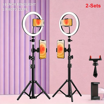 12-Inch USB Ring Light with Retractable Floor Tripod, Dual Phone Clips and Three-Color or RGB Options