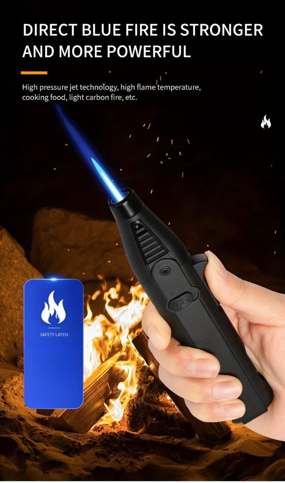 1300°F Torch Lighter 5pcs Blue Flame Windproof Refillable with Safety Lock - Jet Flame for Candles