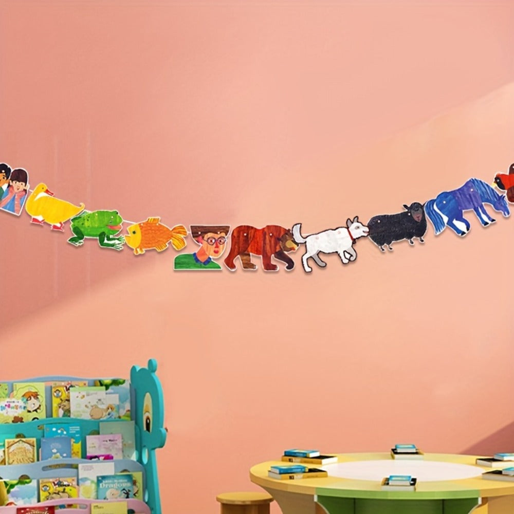 Brown Bear and Friends Paper Banner Garland 3 Meter Educational Wall Decoration Nursery for Entryways, Bedrooms and Living Spaces