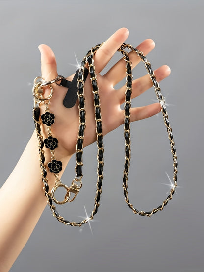 Crossbody Phone Strap Long Chain Pearl Camellia Metal Charm Elegant Lanyard for Women Girls