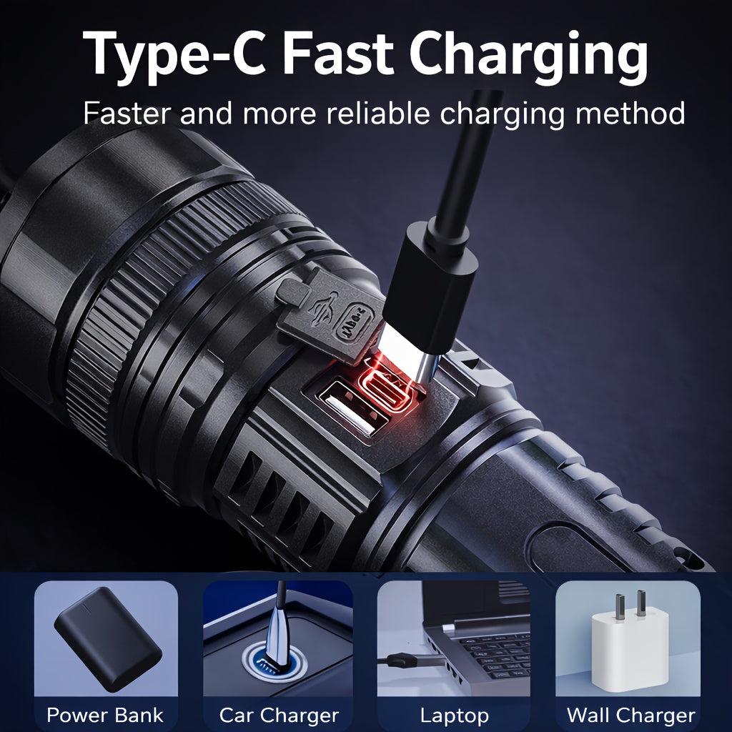 Flashlight Rechargeable Zoom Torch with Five Gallery-Shown Modes, 30W LED and USB Power Output