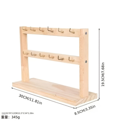 Jewelry Display Stand Multi-Layer Wooden Earring Holder Rack with Hooks Desktop Organizer for Entryways, Bedrooms and Living Spaces