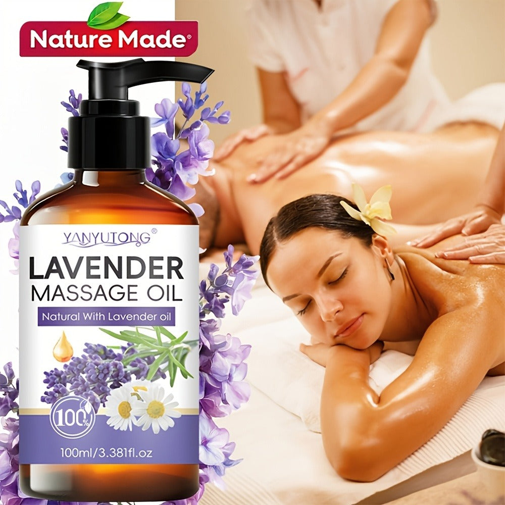 Lavender Massage Oil for Body 3.38oz – Natural Nourishing & Hydrating Formula for All Skin Types, Calming Aromatherapy, Couples Massage Oil