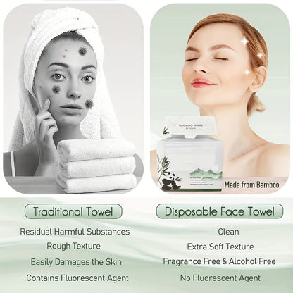 Disposable Facial Towels Bamboo Viscose Fiber Extra Thick Soft Cleansing Makeup Removal Face Towels for Sensitive Skin Travel 10x12 Inches