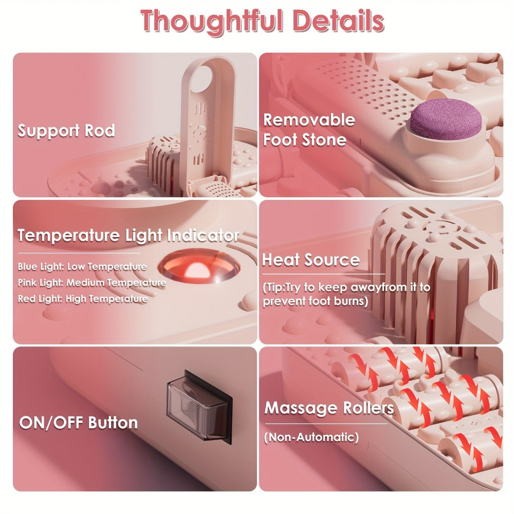 Collapsible Foot Bath Spa Massager with Heat Bubble Jets Massage Rollers LED Light Foldable Pedicure Foot