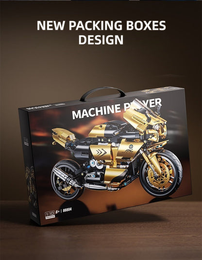 1000PCS Motorcycle Building Blocks 1:10 Scale DIY Black & Gold Motorbike Model Kit – Adult Collector Display Ornament
