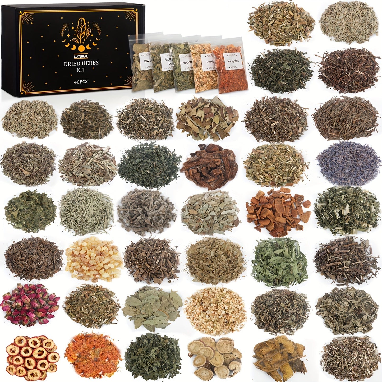 Dried Herbs & Flowers Magic Supplies Kit 40 Pack, Witch Starter Set for Rituals, Spells, Candle & Soap Making