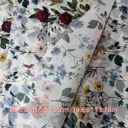 Vintage Floral Wrapping Paper 50pcs, 20"x14" Elegant Pastel Gift Wrap Sheets with Ruffled Edges, Purple Lily Design for Wedding Birthday