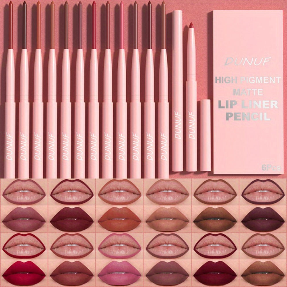 Waterproof Lip Liner Set 12 Pcs 2-in-1 Matte Lipstick Pencil Long Lasting Rich Pigment Smooth Glide Lip Color Kit Nude to Bold Shades
