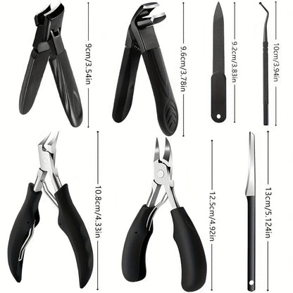 Seven-Piece Toenail Tool Set with Four Black-Handle Clippers, File and Two Slim Detail Tools