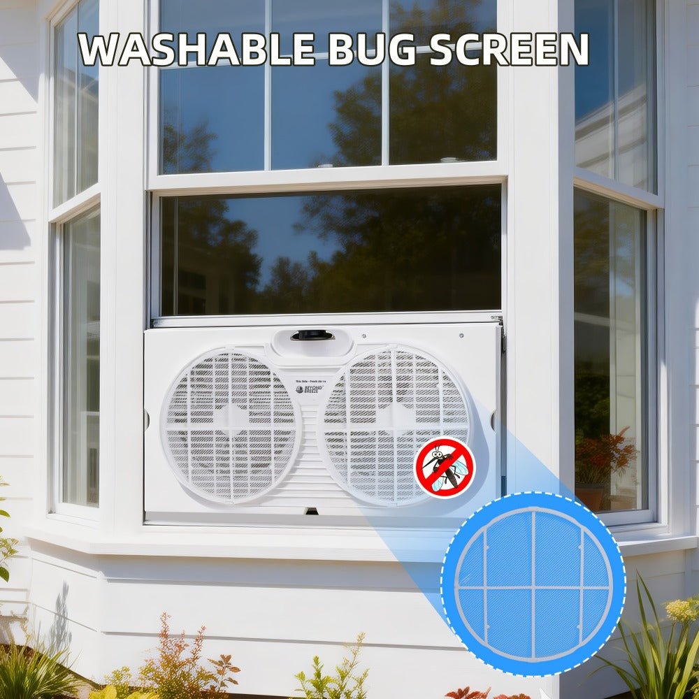 Twin Window Fan 9 Inch Dual Blade, Expandable Width with Thermostat and Remote Control for Home Cooking, Dining and Outdoor Meals