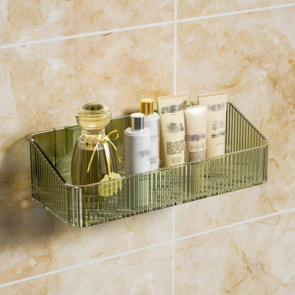 Wall-Mounted Plastic Bathroom Storage Shelf with Adhesive Plates, 24.5cm Rack in Gray, Amber or Green