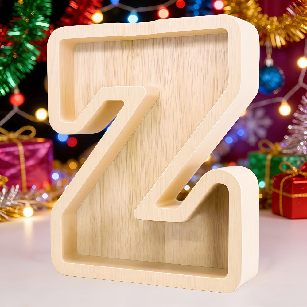 Alphabet Letter Piggy Bank A-Z Wooden Coin Bank Large Capacity Transparent – Personalized Savings Box for Kids | Back to School