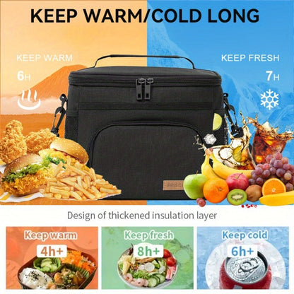 Insulated Lunch Bag with Adjustable Shoulder Strap – Leakproof Reusable Cooler Bag for Men Women Portable Fresh Keeper | Black Grey Blue |