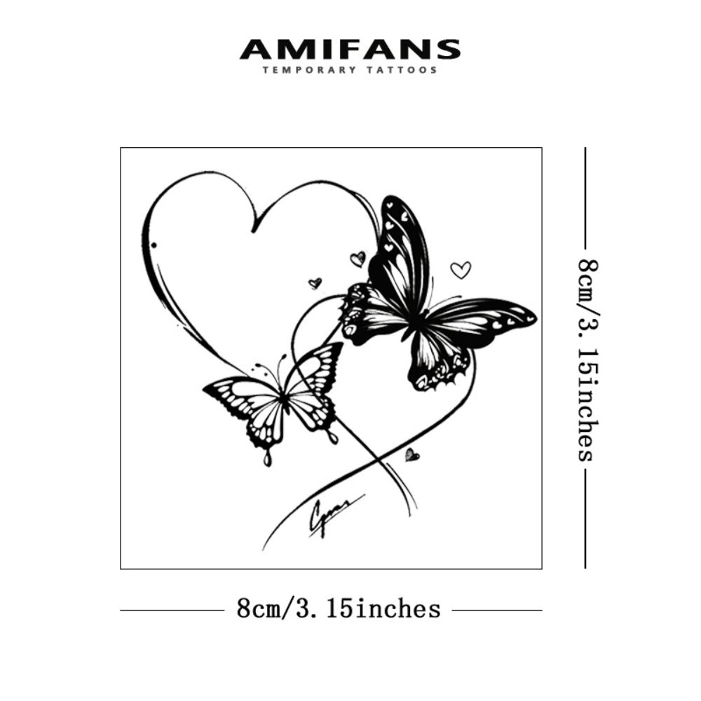 Semi Permanent Tattoo Butterfly with Hearts Navy Blue 3 Sheets, Realistic Juice Tattoo Lasts 1-2 Weeks for Adults