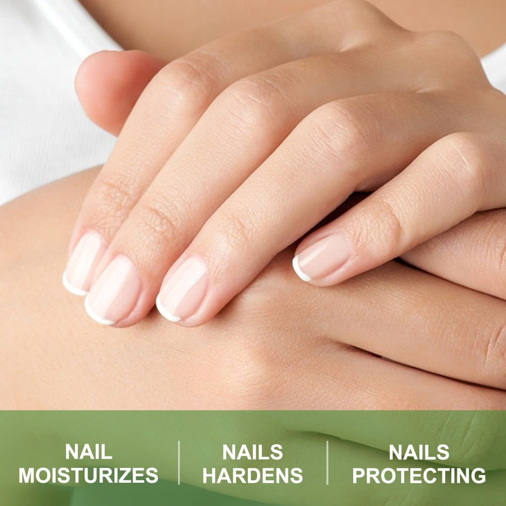 Clear 10 ml Nail Care Bottle with Black Cap, Green Vitamin A Label and Attached Brush Applicator