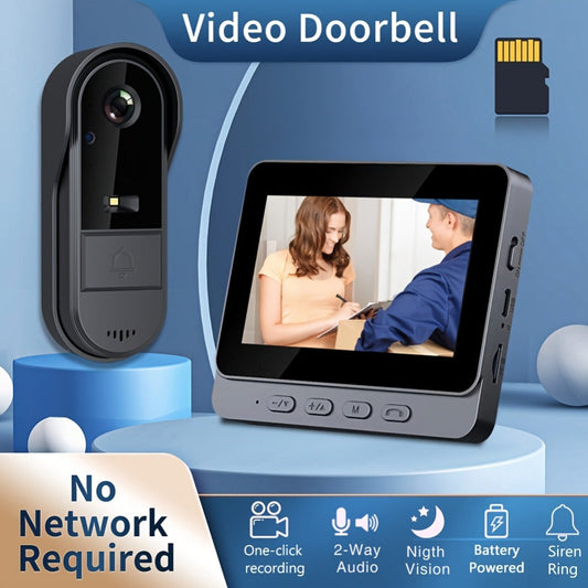 1920P Video Doorbell Camera with 4.3" Monitor & Dual Power - No WiFi No App, Battery & USB, Two-Way Audio