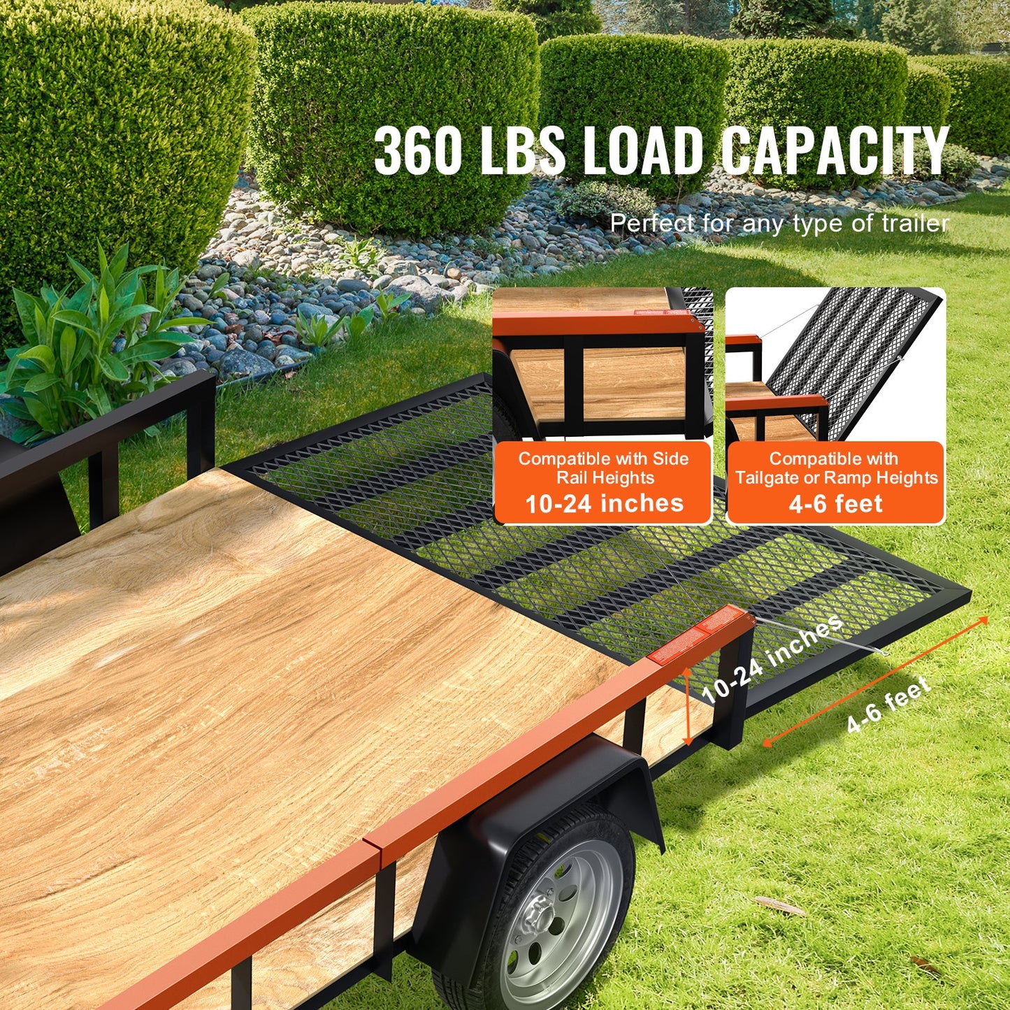 Trailer Tailgate Lift Assist – Max 180 lbs, Fits Open Utility Trailers, 10–24 Inch Side Rail, 4–6 ft Ramp Height