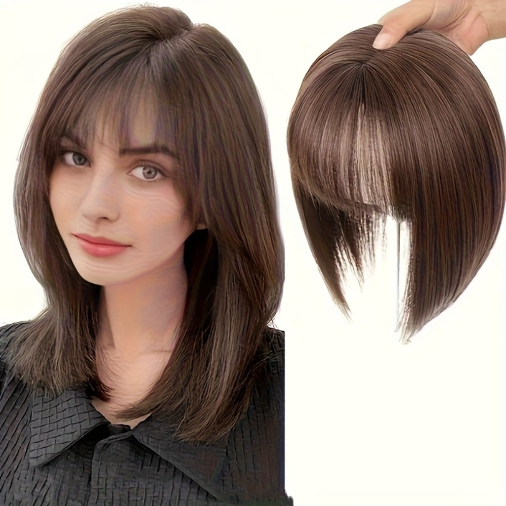 Hair Topper with Bangs for Women Thinning Hair Crown Coverage 10 Inch Lightweight Clip In Top Wig Volume Boost Black Dark Brown Light Brown
