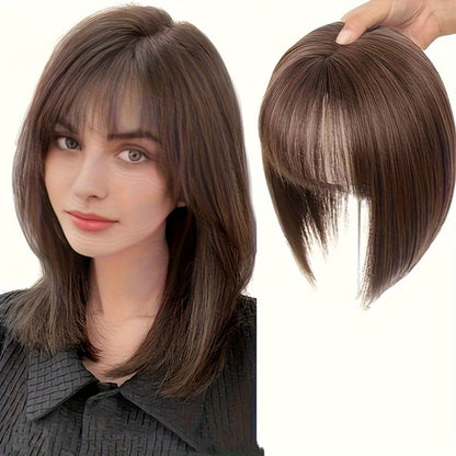 Hair Topper with Bangs for Women Thinning Hair Crown Coverage 10 Inch Lightweight Clip In Top Wig Volume Boost Black Dark Brown Light Brown
