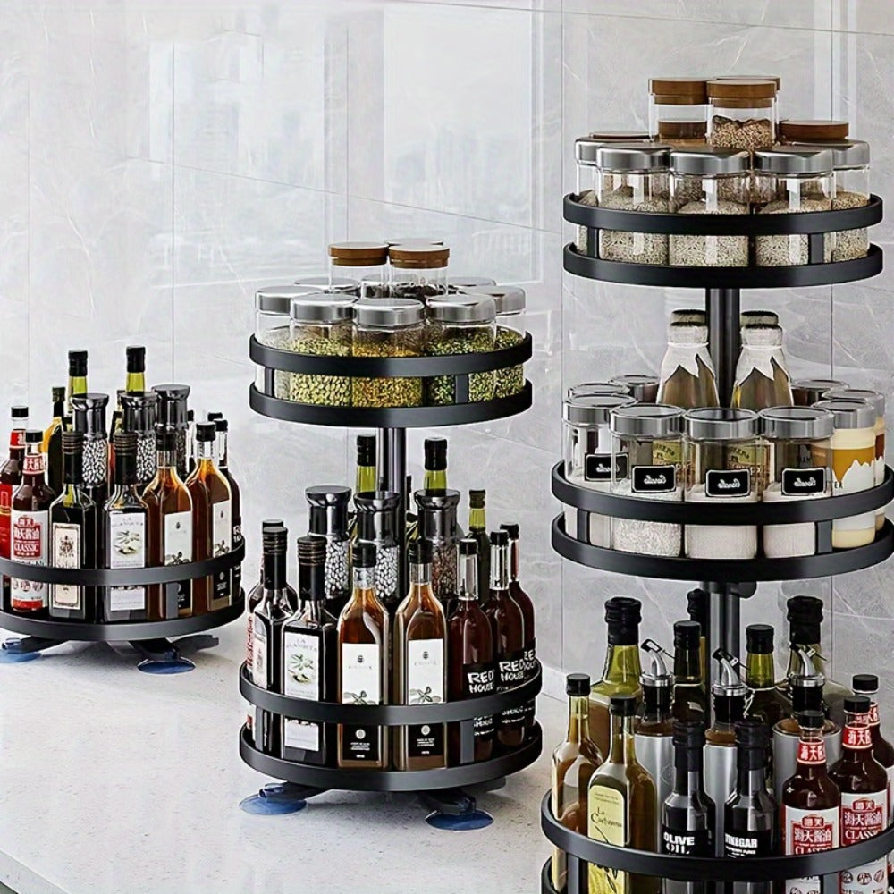 Rotating Spice Rack Kitchen Organizer with One, Two or Three Metal Tiers and 360-Degree Turntable Base