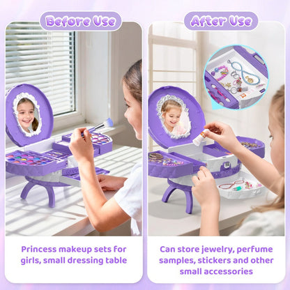 Girls Makeup Set with Dressing Table & Mirror - Princess Pretend Play Vanity Toy for Kids Ages 3-12