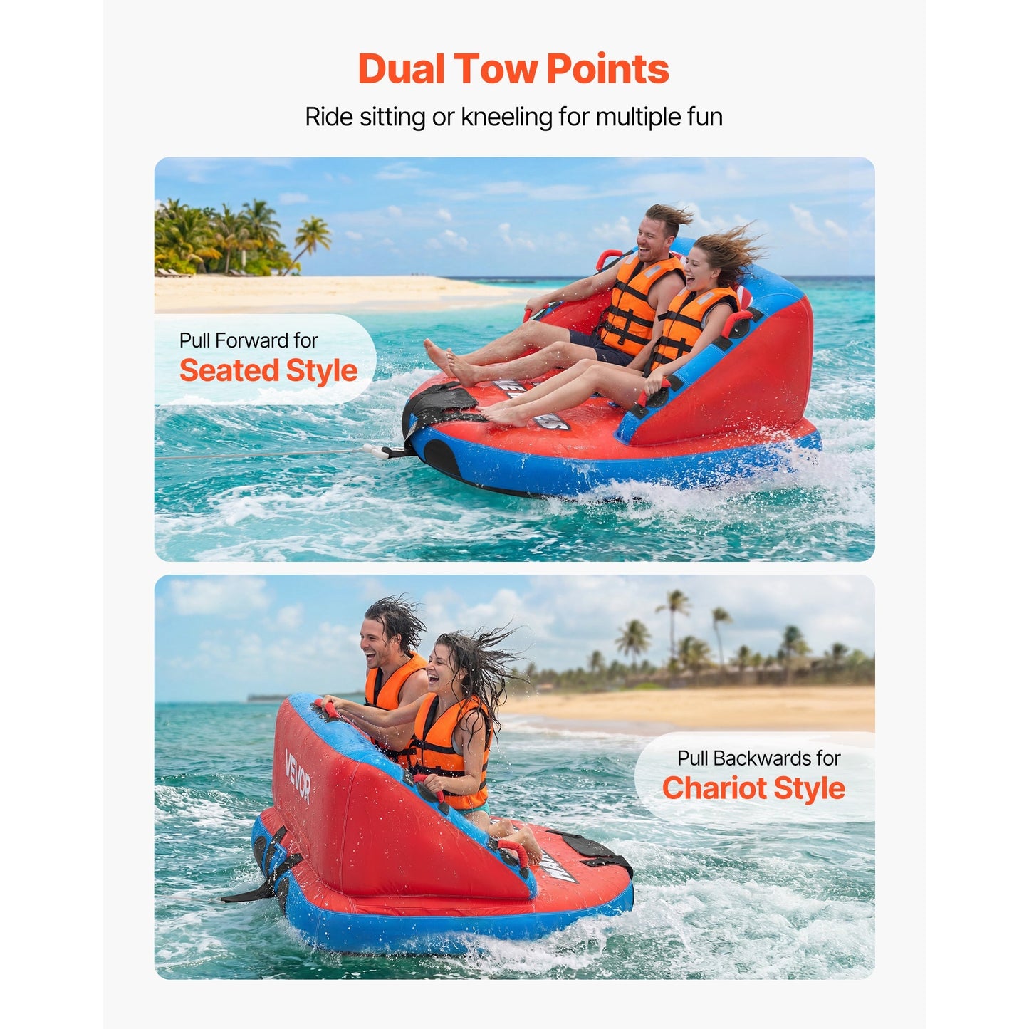 Towable Tube for Boating 2-Person – 340 lbs Inflatable D-Shape Boat Tube with Full Nylon Cover, Dual Tow Points