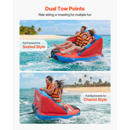 Towable Tube for Boating 2-Person – 340 lbs Inflatable D-Shape Boat Tube with Full Nylon Cover, Dual Tow Points