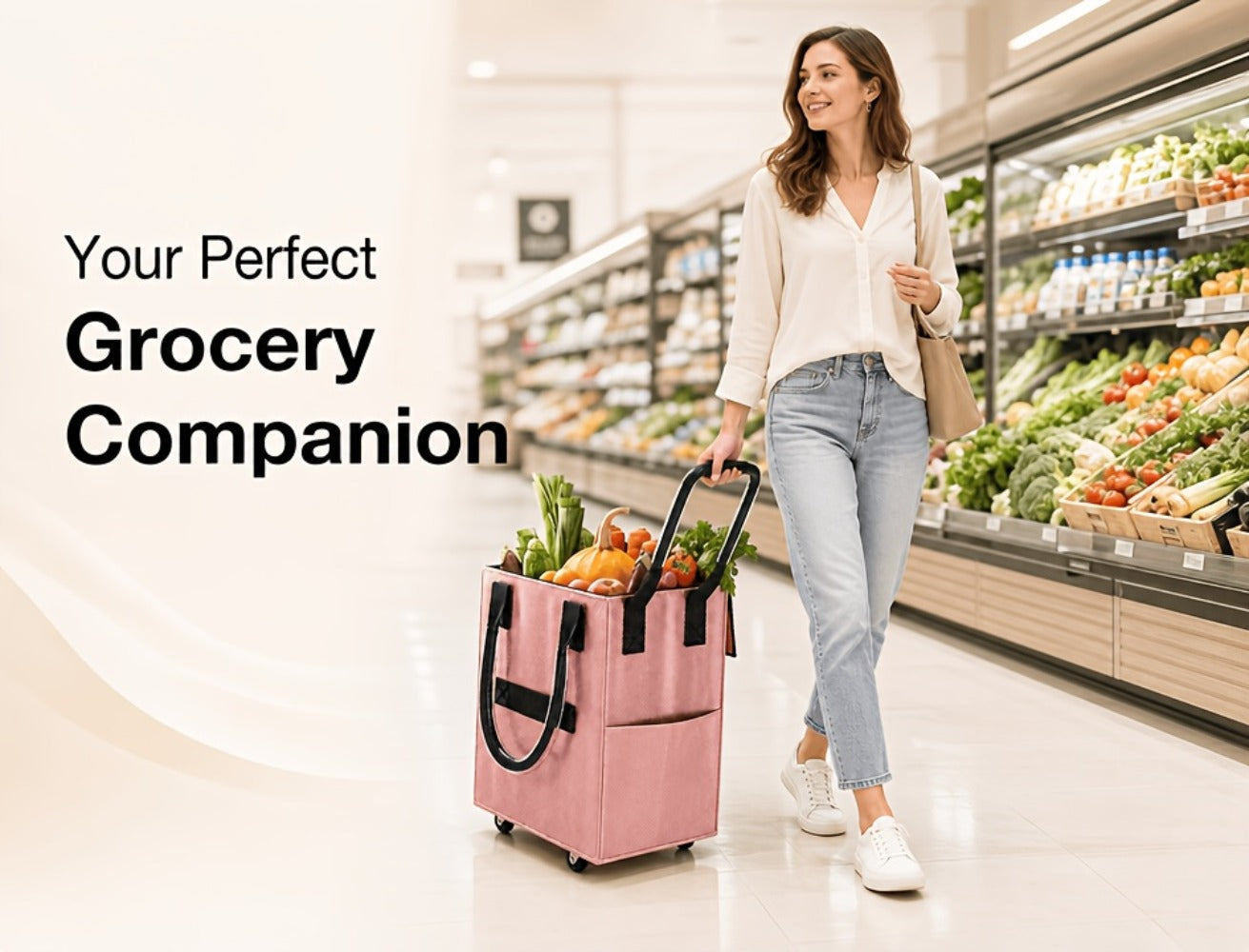 Rolling Grocery Bag with Wheels 60L Extra Large | 16 Gallon Heavy Duty Foldable Shopping Cart Waterproof | Multi-Function Travel Tote